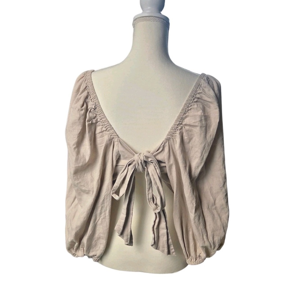 Express Beige Linen Top Large Boho Milkmaid Clean Girl Victorian Regency Fairy - Picture 4 of 7